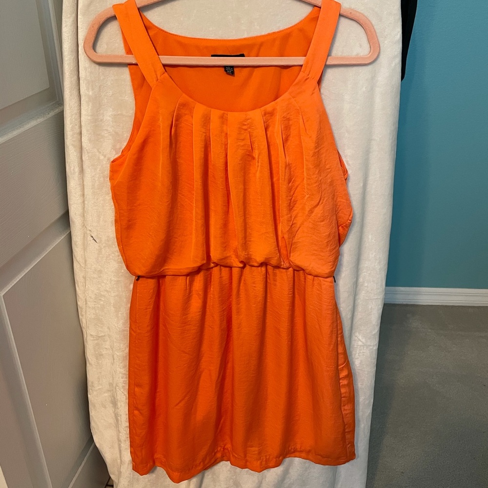 City Triangles orange pleated mini dress